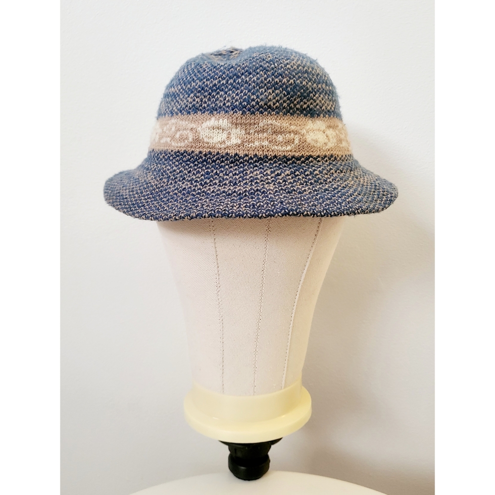 Blue and Beige Knit Bucket Hat